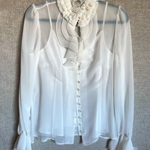 Vintage Peter Nygård Cream Sheer Blouse with Camisole - Size 8 /NWT